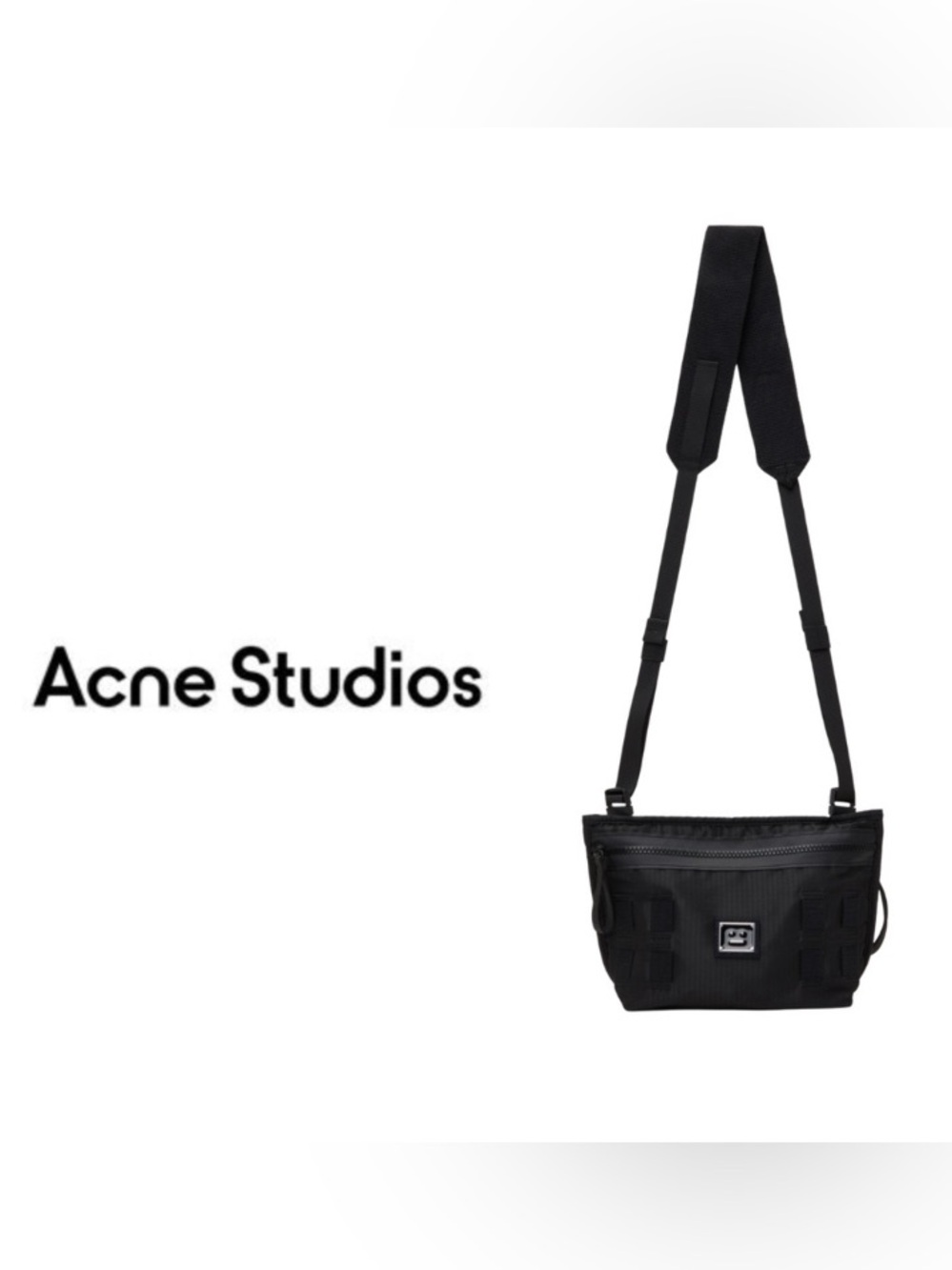 Acne Black Nylon Messenger Crossbody Bag - Picture 1 of 8